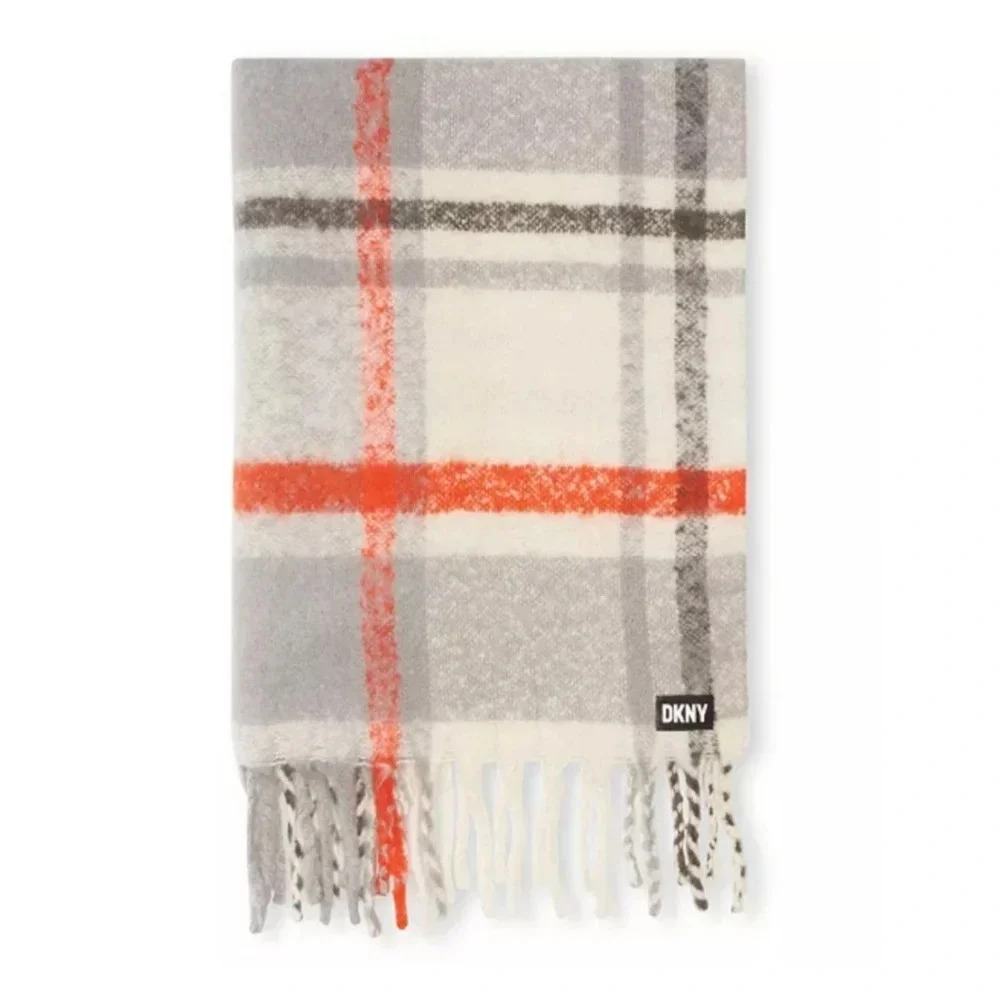 DKNY Women's Chunky Plaid Blanket Scarf with Fringe Detail